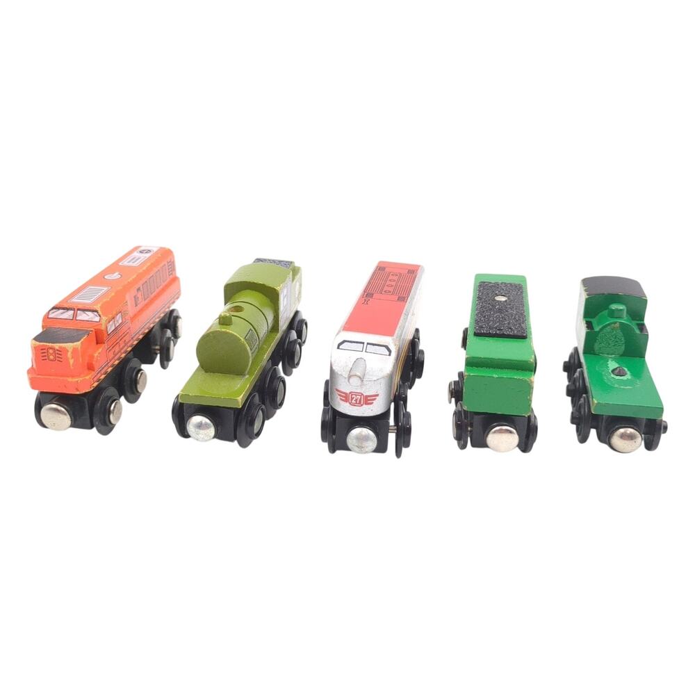 Wooden Railway Train Lot 5pc Locomotives Chuggington Peter Sam Compatible Kids